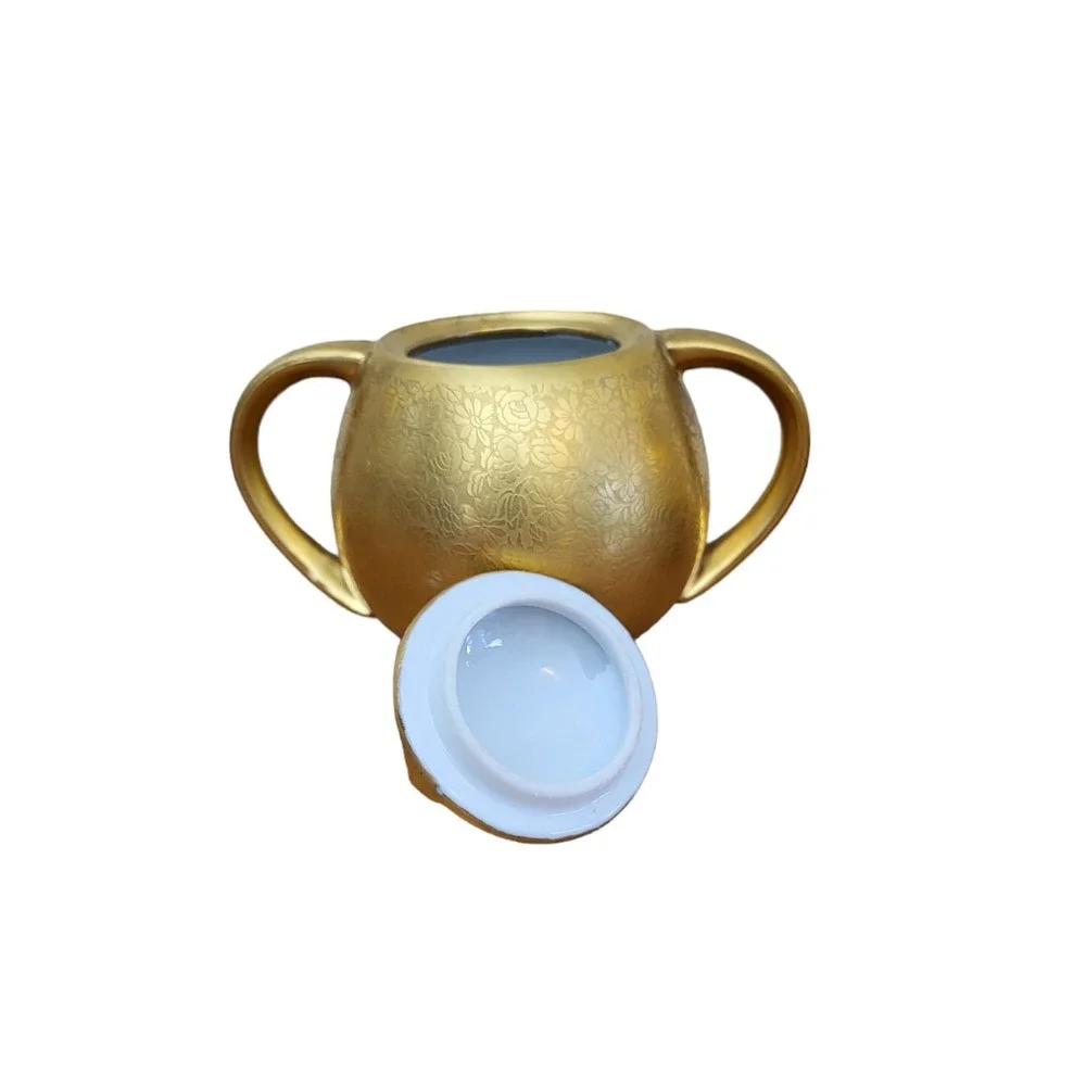 22Kt Gold Gilt Porcelain Osborne Sugar‎ Bowl Creamer Lidded Floral Design Signed